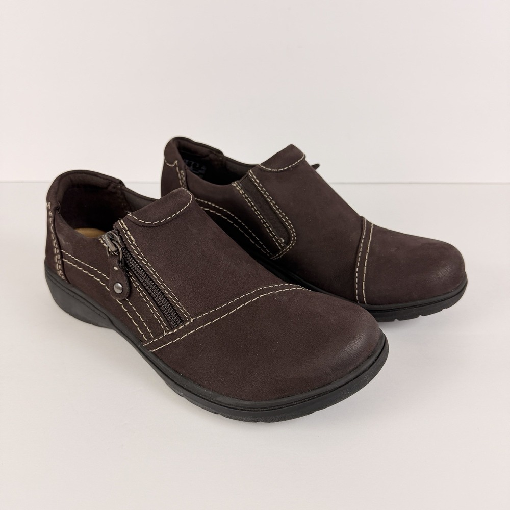 Clarks Carlyle Ray Brown Nubuck Slip On Shoes Womens 9 NWOB Comfort